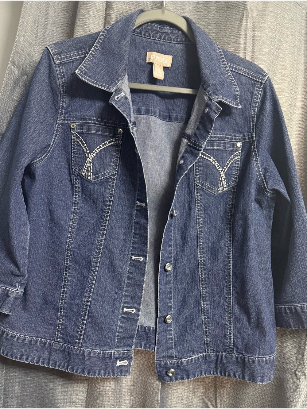 Chico's Embellished Dark Blue Denim Jacket